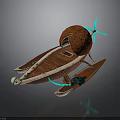 Unique Interstellar Spaceship Concept With Wooden Structure Orange Dome And Blue Propellers