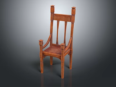 Classic Wooden Leisure Chair With Armrests And Vertical Slat Back Design 3d model