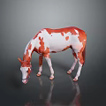 Red and White Horse With Head Down Sniffing On Reflective Gray Ground