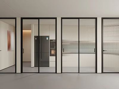 Sleek Glass Hinged Doors With Black Frames For Modern Interior Design 3d model