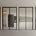Sleek Glass Hinged Doors With Black Frames For Modern Interior Design 3d model