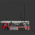 Red Fire Truck With Extended Rescue Ladder And Firefighting Equipment