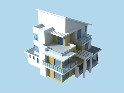 Modern Multi Level Detached Villa Exterior Design With Multiple Balconies And Large Windows 3d model