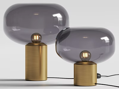 Two Modern Table Lamps With Smoky Gray Glass Shades And Golden Metal Bases 3d model