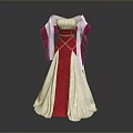 Elegant White And Red Long Sleeve Dress With Fitted Waist And Flowy Skirt