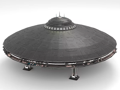 Sci Fi Flying Saucer Model With Disc Shaped Body Top Antenna And Textured Surface 3d model