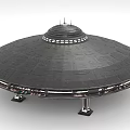 Sci Fi Flying Saucer Model With Disc Shaped Body Top Antenna And Textured Surface
