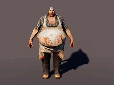 Overweight Man Wearing Stained Apron Standing In Gray Background With Loose Clothing 3d model