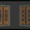 Wooden Furniture Double Doors With Decorative Glass Panels And Carved Details