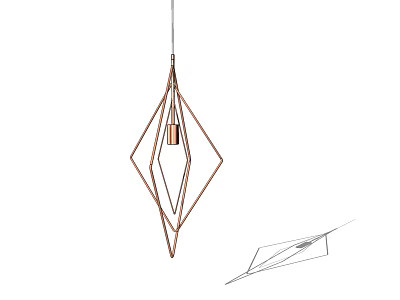Modern Geometric Pendant Light with Copper Diamond Frame and Bulb 3d model