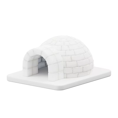 White Block Constructed Igloo Model With Arched Entrance And Square Base 3d model