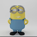 Cartoon Minion Man Character Wearing Blue Overalls and Black Goggles Standing with Hands on Hips Against Blue Background