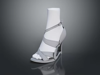 Women's Gray High Heel Sandals With Cross Ankle Strap White Heel Open Toe Design 3d model