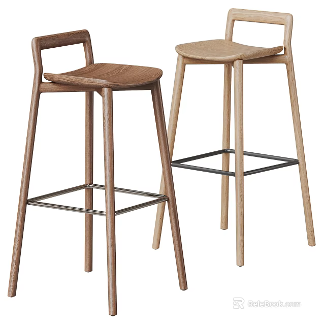 Modern Minimalist Wooden Bar Stools With Sleek Legs And Metal Support Bars For Home Bar 3d model 