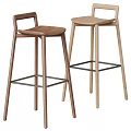 Modern Minimalist Wooden Bar Stools With Sleek Legs And Metal Support Bars For Home Bar