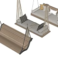 Wooden Hanging Outdoor Chair And Bench With Comfortable Cushions And Pillows