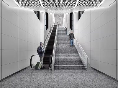subway entrance elevator stair aisle 3d model