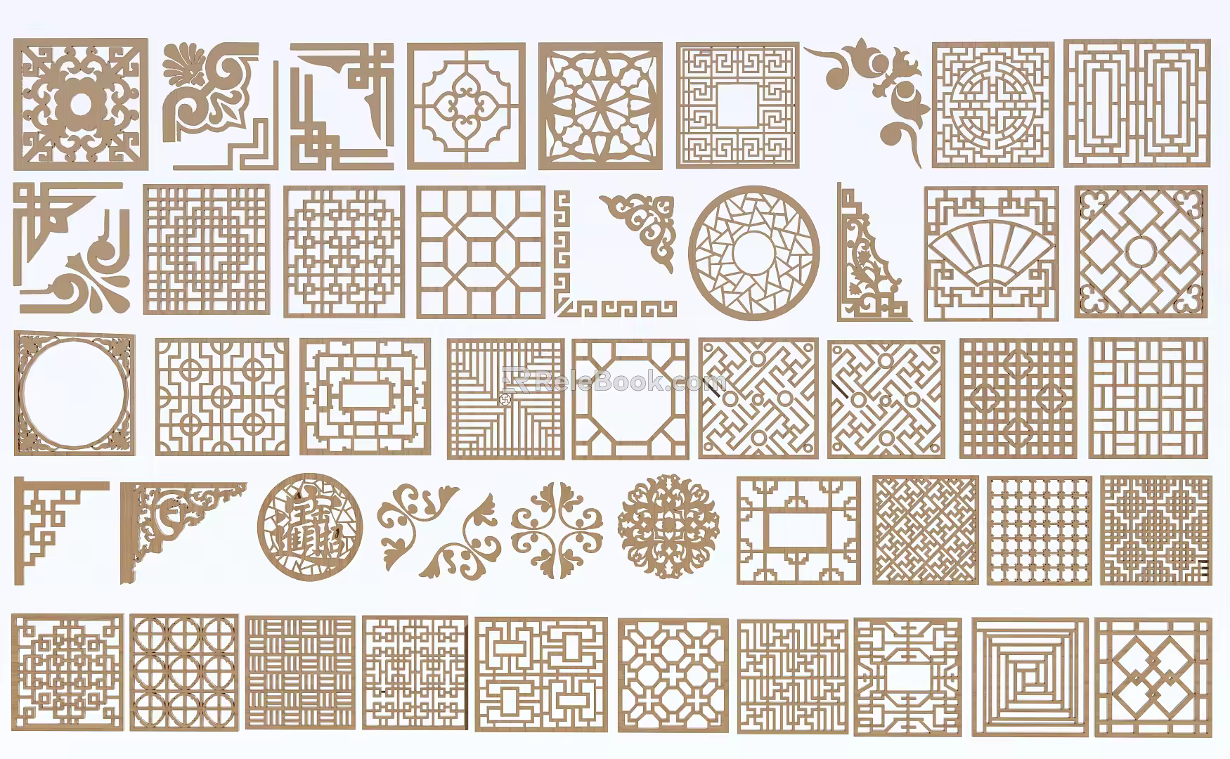 Chinese-style carved flower window door and window grille partition 3d model