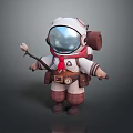 Cartoon Astronaut Character With White Suit Red Scarf And Small Creature On Stick