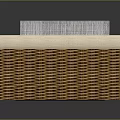 Woven Storage Basket With Beige Lining And Rolled Gray Towels