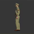 Man in Beige Uniform With Cap Badges Holstered Gun on Belt and Red Shoes