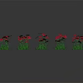 Vibrant Red Flowers With Lush Green Leaves Growing In Cluster Against Gray Background