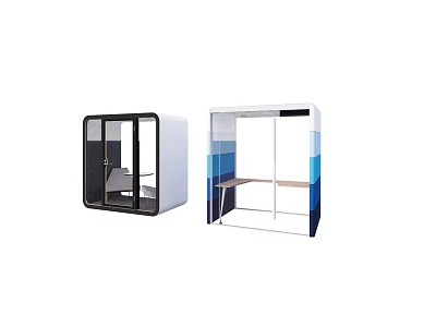 Modern Public Facilities Private Booths With Transparent Doors Blue Striped Tables And Chairs 3d model