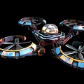 Futuristic Multirotor Drone With Four Rotors LED Lights And Colorful Frames 3d model