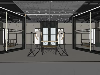 Modern Clothing Store Interior With Display Racks Mannequins And Mirrors 3d model