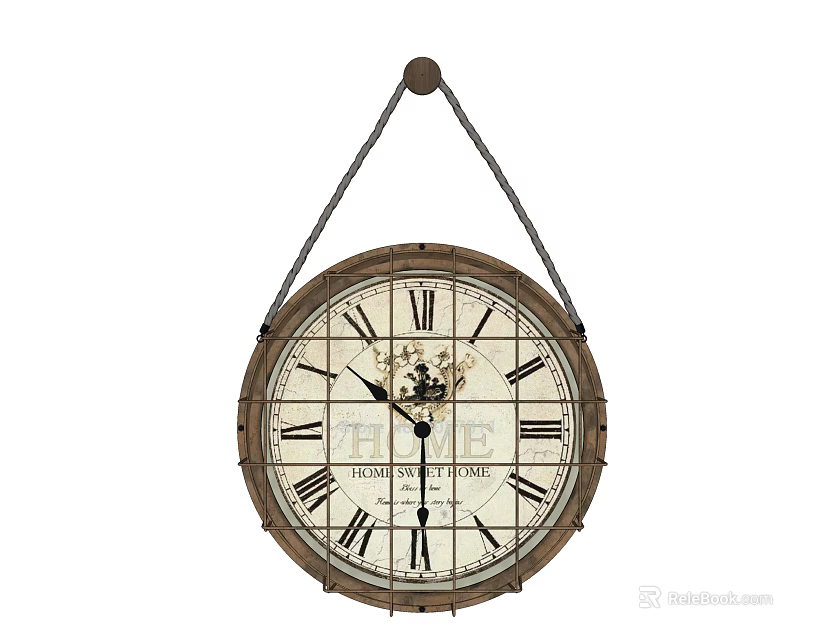 Vintage Wooden Wall Clock With Roman Numerals And Hanging Design 3d model 