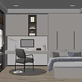 Modern Tatami Bedroom Interior With Desk Computer Built in Cabinets And Open Shelves