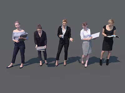 Professional Women In Business Attire Holding Documents And Laptops Standing Together 3d model