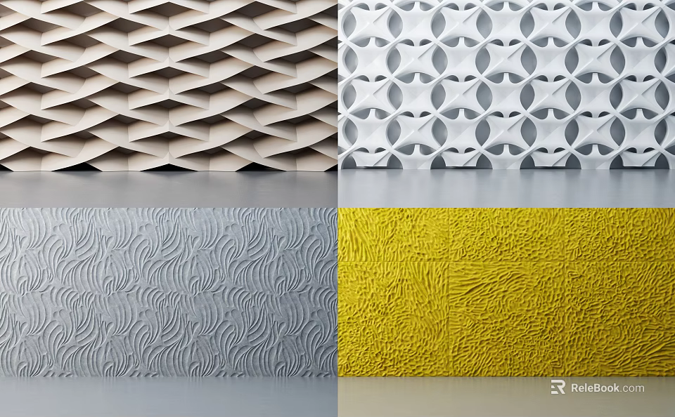 Decorative Carved Wall Panels With Various Patterns And Colorful Textures For Interiors 3d model