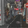 Modern Commercial Street With Tall Buildings Colorful Signs Decorative Awnings And Storefronts