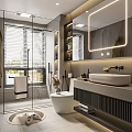 Modern Bathroom Interior Featuring Glass Shower Blinds Backlit Mirror And Wall Mounted Sink