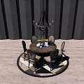 Elegant Round Dining Table Set With Four Chairs Chandelier And Round Rug On Wooden Floor