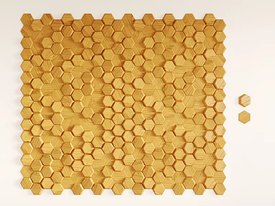 Wall Decor With Golden Hexagonal Wooden Tiles And Loose Pieces 3d model