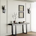 Elegant Console Table With Framed Art Wall Sconces Branch Vase And Books 3d model