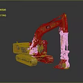 Yellow CAT Excavator With Tracks And Front Bucket On Reflective Surface 3d model