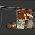 Rustic Wooden Cabin Structure With Corrugated Metal Roof Weathered Planks And Decorative Barrel