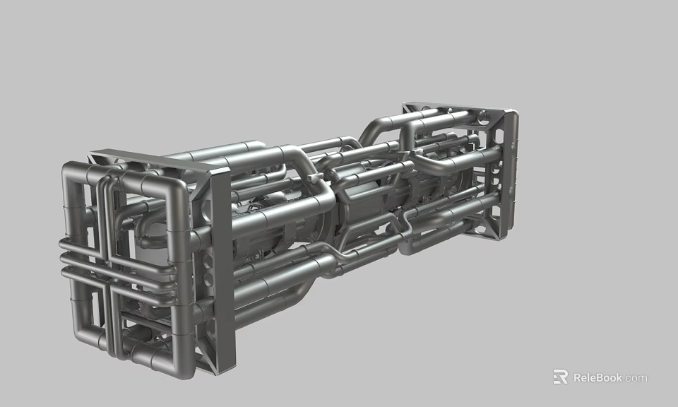 Industrial Metal Mechanical Structure Featuring Complex Piping And Framework Components 3d model 