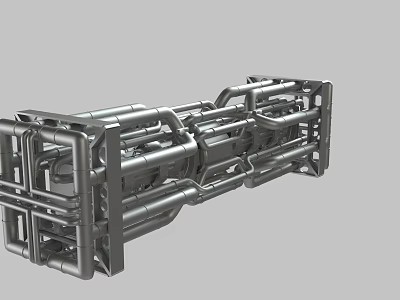 Industrial Metal Mechanical Structure Featuring Complex Piping And Framework Components 3d model