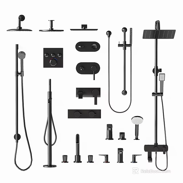 Modern Shower System Components Including Heads Handles Controls and Stylish Designs 3d model 