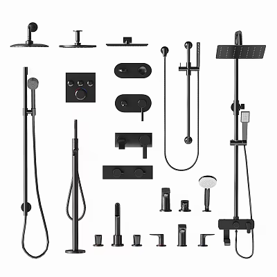 Modern Shower System Components Including Heads Handles Controls and Stylish Designs 3d model