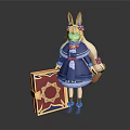 Game Movie Character With Rabbit Ears In Blue Dress Holding Basket And Decorative Chest