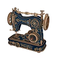 Vintage Ornate Sewing Machine With Gold Blue Accents And Intricate Gears