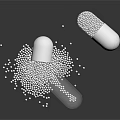 White Food Pellets Spilled From Open Capsule On Black Surface