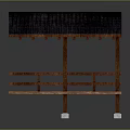Wooden Pavilion With Blue Roof Wooden Platform Railings And Support Pillars