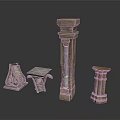 Classical Stone Architectural Components Including Tall Column Short Pillar Decorative And Table Like Elements 3d model