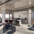 Modern Office Interior Design With Desk Chairs Lighting And Cabinets 3d model